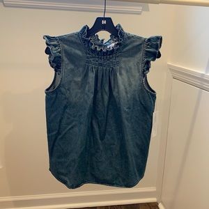 Tribal Jeans denim sleeveless top with ruffles